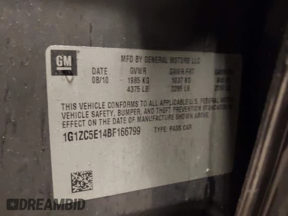 ✅ 2011 Chevrolet Malibu 1LT • VIN: 1G1ZC5E14BF166799 • Lot: 43572759. Listed on IAAI with 233,837 mi. Free auction sales archive from the USA and detailed vehicle history report at DreamBid. Image 9.