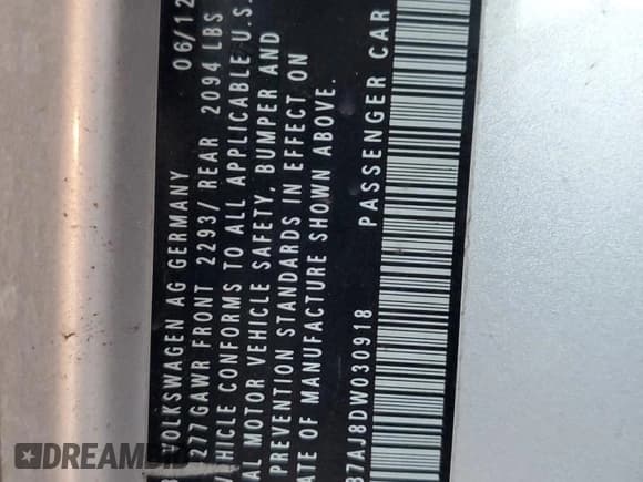 ✅ 2013 Volkswagen Golf w/Conv & Sunroof • VIN: WVWBB7AJ8DW030918 • Лот: 83351604. Опубликован ранее на Copart с пробегом 147 554 миль. Бесплатный доступ к архиву аукционных продаж из США и подробный отчёт об истории автомобиля на DreamBid. Изображение 13.