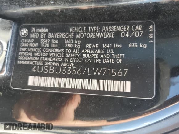 ✅ 2007 BMW Z4 3.0i • VIN: 4USBU33567LW71567 • Лот: 56680695. Опубликован ранее на Copart с пробегом 95 138 миль. Бесплатный доступ к архиву аукционных продаж из США и подробный отчёт об истории автомобиля на DreamBid. Изображение 13.