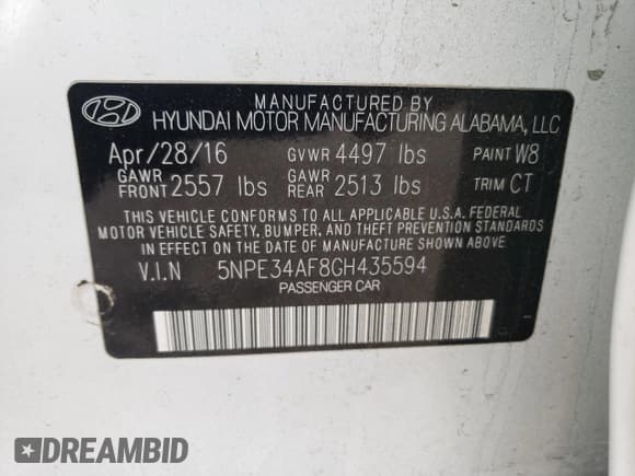 ✅ 2016 Hyundai Sonata Sport • VIN: 5NPE34AF8GH435594 • Lot: 51402763. Listed on Copart with 87,897 mi. Free auction sales archive from the USA and detailed vehicle history report at DreamBid. Image 12.