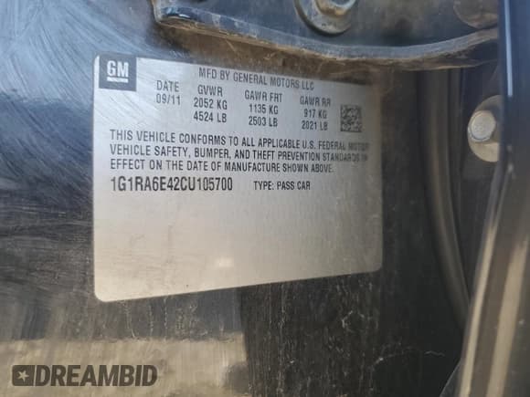 ✅ 2012 Chevrolet Volt • VIN: 1G1RA6E42CU105700 • Lot: 76188544. Wystawiony na Copart z przebiegiem 177 007 mil. Bezpłatny archiwum sprzedaży aukcyjnych z USA i szczegółowy raport historii pojazdu na DreamBid. Zdjęcie 12.