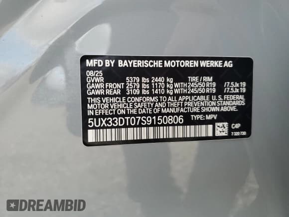 ✅ 2025 BMW X4 xDrive30i • VIN: 5UX33DT07S9150806 • Lot: 80510465. Listed on Copart with 126 mi. Free auction sales archive from the USA and detailed vehicle history report at DreamBid. Image 12.