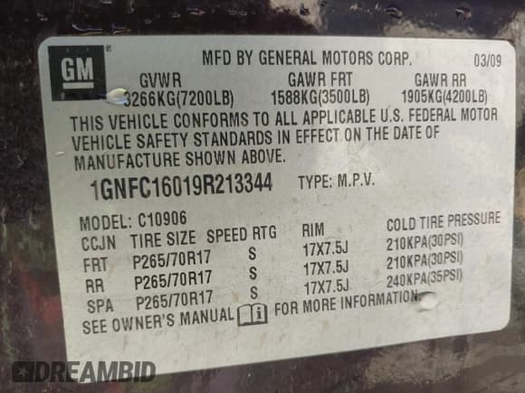 ✅ 2009 Chevrolet Suburban LS • VIN: 1GNFC16019R213344 • Lot: 41660083. Listed on IAAI with 337,734 mi. Free auction sales archive from the USA and detailed vehicle history report at DreamBid. Image 9.