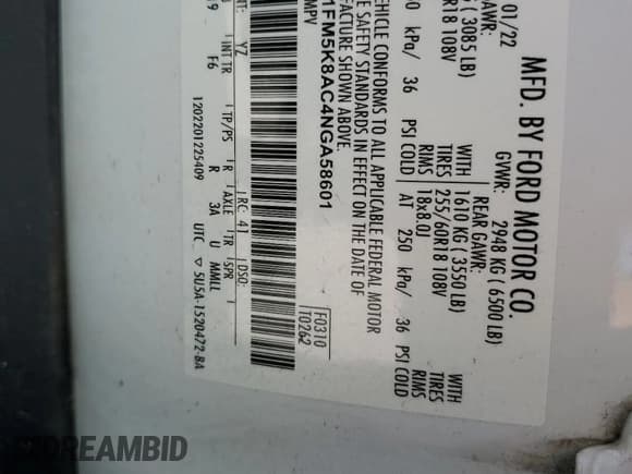 ✅ 2022 Ford Police Interceptor Utility • VIN: 1FM5K8AC4NGA58601 • Лот: 57962265. Опубликован ранее на Copart с пробегом 51 436 миль. Бесплатный доступ к архиву аукционных продаж из США и подробный отчёт об истории автомобиля на DreamBid. Изображение 14.