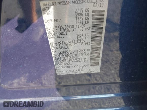 ✅ 2019 Nissan Pathfinder SV • VIN: 5N1DR2MN1KC615100 • Лот: 43330755. Опубликован ранее на IAAI с пробегом 96 118 миль. Бесплатный доступ к архиву аукционных продаж из США и подробный отчёт об истории автомобиля на DreamBid. Изображение 9.