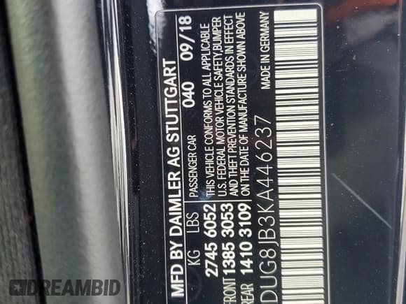 ✅ 2019 Mercedes-Benz S 63 AMG • VIN: WDDUG8JB3KA446237 • Lot: 81307995. Listed on Copart with 85,548 mi. Free auction sales archive from the USA and detailed vehicle history report at DreamBid. Image 12.