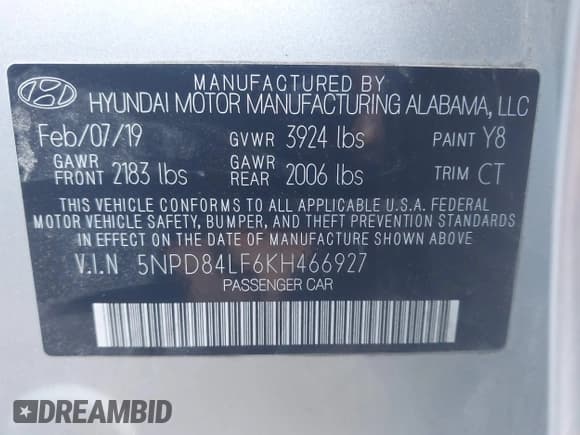 ✅ 2019 Hyundai Elantra SEL • VIN: 5NPD84LF6KH466927 • Lot: 43421078. Listed on IAAI with 112,119 mi. Free auction sales archive from the USA and detailed vehicle history report at DreamBid. Image 9.