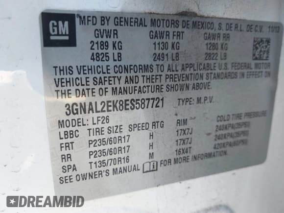 ✅ 2014 Chevrolet Captiva Sport LS • VIN: 3GNAL2EK8ES587721 • Лот: 43803203. Опубликован ранее на IAAI с пробегом 172 441 миль. Бесплатный доступ к архиву аукционных продаж из США и подробный отчёт об истории автомобиля на DreamBid. Изображение 9.