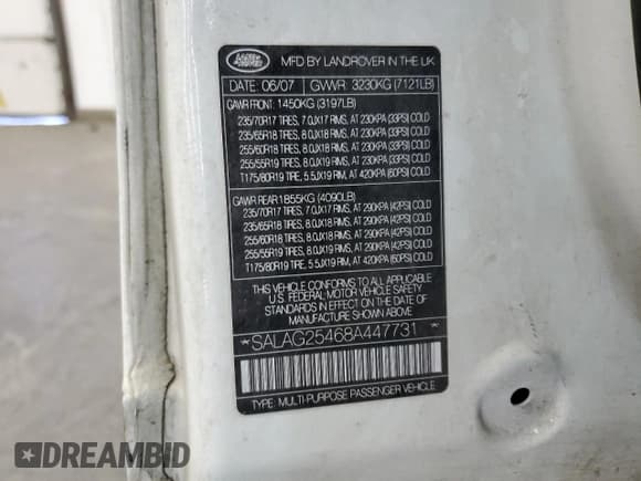 ✅ 2008 Land Rover LR3 HSE • VIN: SALAG25468A447731 • Лот: 78252654. Опубликован ранее на Copart с пробегом 238 079 миль. Бесплатный доступ к архиву аукционных продаж из США и подробный отчёт об истории автомобиля на DreamBid. Изображение 13.