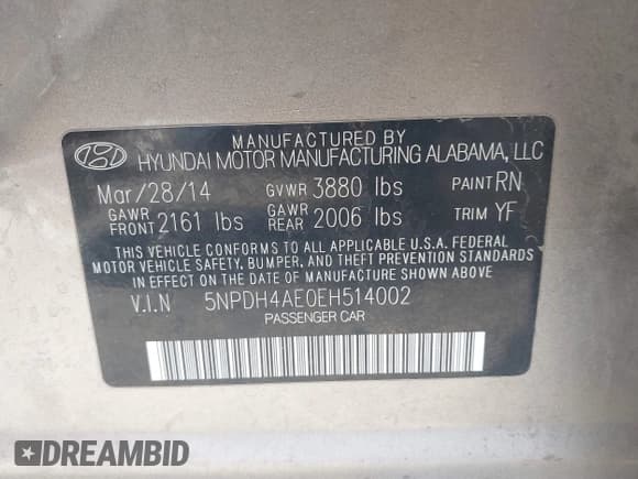 ✅ 2014 Hyundai Elantra SE • VIN: 5NPDH4AE0EH514002 • Lot: 43194245. Listed on IAAI with 125,888 mi. Free auction sales archive from the USA and detailed vehicle history report at DreamBid. Image 9.