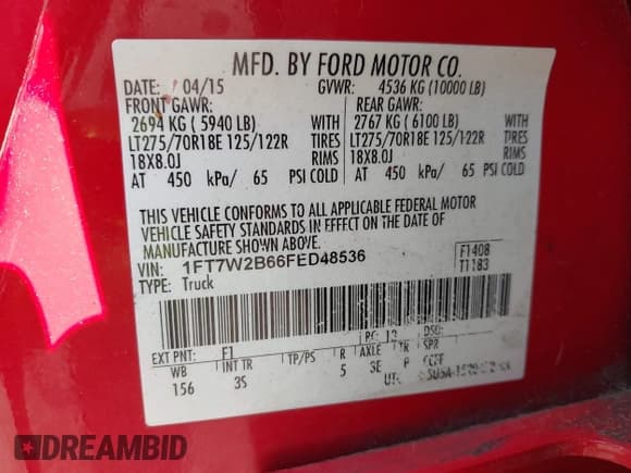 ✅ 2015 Ford F-250 Lariat • VIN: 1FT7W2B66FED48536 • Lot: 42443047. Listed on IAAI with 80,845 mi. Free auction sales archive from the USA and detailed vehicle history report at DreamBid. Image 9.