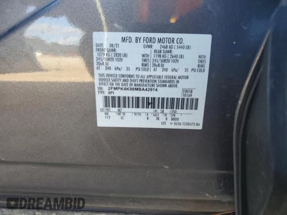 ✅ 2021 Ford Edge Titanium • VIN: 2FMPK4K98MBA42914 • Lot: 81752095. Listed on Copart with 39,049 mi. Free auction sales archive from the USA and detailed vehicle history report at DreamBid. Image 13.