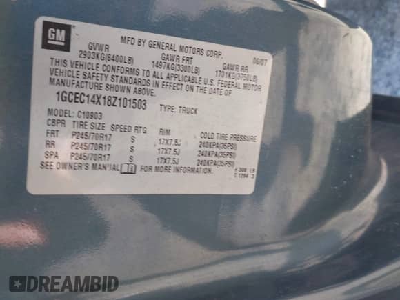 2008 Chevrolet Silverado 1500 Work Truck with VIN 1GCEC14X18Z101503, listed as a IAAI auction lot 41933652 with 111,567 mi miles and . Bid and sale history available at DreamBid. Image 9.