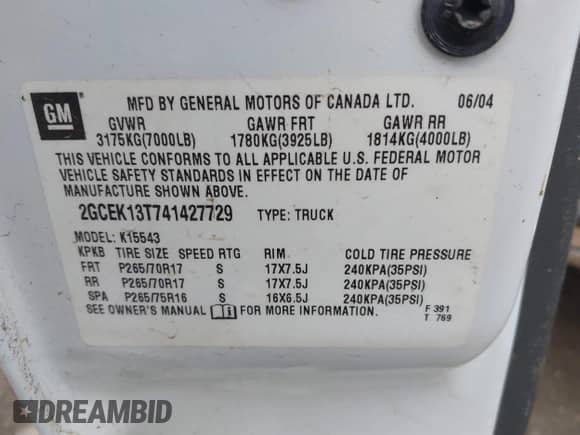 2004 Chevrolet Silverado 1500 Z71 with VIN 2GCEK13T741427729, listed as a IAAI auction lot 41238310 with 151,978 mi miles and . Bid and sale history available at DreamBid. Image 9.