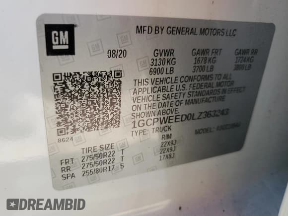 ✅ 2020 Chevrolet Silverado 1500 LTZ • VIN: 1GCPWEED0LZ363243 • Lot: 70749714. Wystawiony na Copart z przebiegiem 50 856 mil. Bezpłatny archiwum sprzedaży aukcyjnych z USA i szczegółowy raport historii pojazdu na DreamBid. Zdjęcie 13.