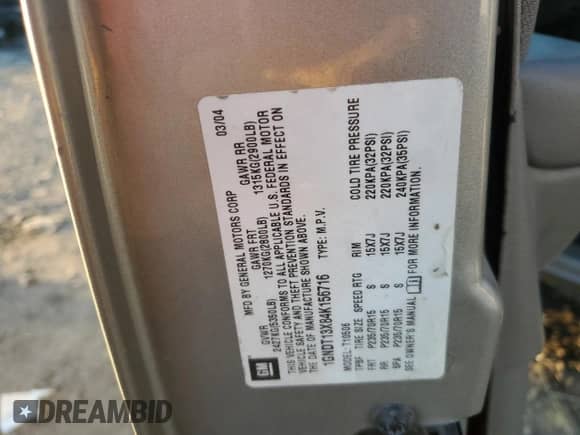 2004 Chevrolet Blazer LS with VIN 1GNDT13X84K156716, listed as a Copart auction lot 43287655 with Not provided miles and Salvage title. Bid and sale history available at DreamBid. Image 15.