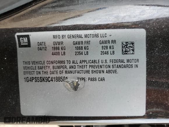 ✅ 2012 Buick Verano Group • VIN: 1G4PS5SK9C4188501 • Лот: 86531245. Опубликован ранее на Copart с пробегом 130 481 миль. Бесплатный доступ к архиву аукционных продаж из США и подробный отчёт об истории автомобиля на DreamBid. Изображение 12.