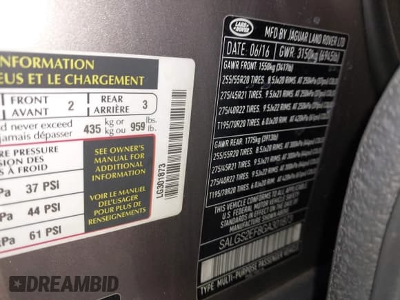 ✅ 2016 Land Rover Range Rover Supercharged • VIN: SALGS2EF8GA301873 • Lot: 42724811. Wystawiony na IAAI z przebiegiem 148 473 mil. Bezpłatny archiwum sprzedaży aukcyjnych z USA i szczegółowy raport historii pojazdu na DreamBid. Zdjęcie 9.