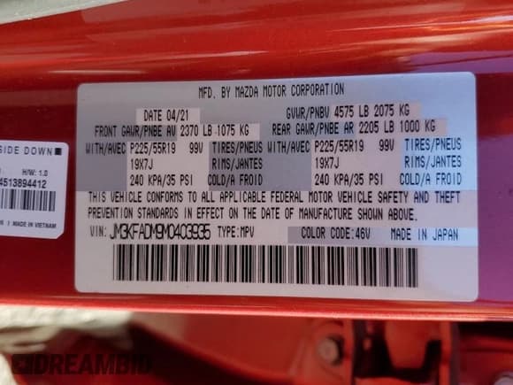 ✅ 2021 Mazda CX-5 Grand Touring • VIN: JM3KFADM9M0403935 • Лот: 90327955. Опубликован ранее на Copart с пробегом 56 664 миль. Бесплатный доступ к архиву аукционных продаж из США и подробный отчёт об истории автомобиля на DreamBid. Изображение 13.