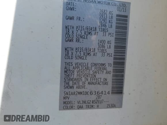 ✅ 2013 Nissan Pathfinder SV • VIN: 5N1AR2MM1DC636414 • Лот: 43444547. Опубликован ранее на IAAI с пробегом 191 580 миль. Бесплатный доступ к архиву аукционных продаж из США и подробный отчёт об истории автомобиля на DreamBid. Изображение 9.