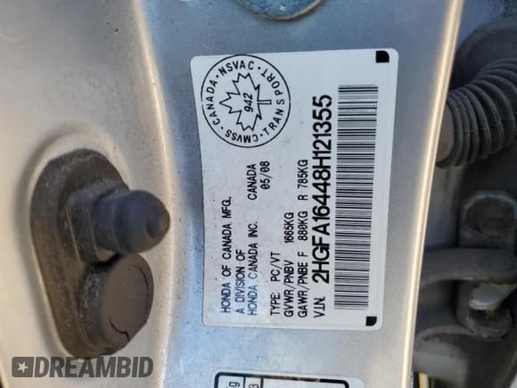 ✅ 2008 Honda Civic DX-G • VIN: 2HGFA16448H121355 • Lot: 80648615. Wystawiony na Copart z przebiegiem 431 169 mil. Bezpłatny archiwum sprzedaży aukcyjnych z USA i szczegółowy raport historii pojazdu na DreamBid. Zdjęcie 13.