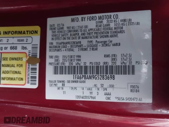 ✅ 2016 Ford Mustang V6 • VIN: 1FA6P8AM9G5283698 • Lot: 42111575. Listed on IAAI with 111,062 mi. Free auction sales archive from the USA and detailed vehicle history report at DreamBid. Image 9.