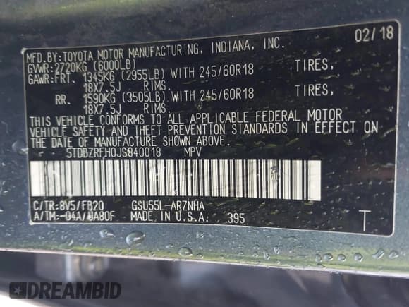 ✅ 2018 Toyota Highlander LE • VIN: 5TDBZRFH0JS840018 • Lot: 41621355. Wystawiony na IAAI z przebiegiem 128 495 mil. Bezpłatny archiwum sprzedaży aukcyjnych z USA i szczegółowy raport historii pojazdu na DreamBid. Zdjęcie 9.