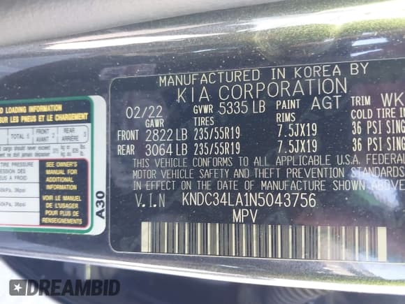 ✅ 2022 Kia EV6 Wind • VIN: KNDC34LA1N5043756 • Lot: 42702793. Wystawiony na IAAI z przebiegiem 61 238 mil. Bezpłatny archiwum sprzedaży aukcyjnych z USA i szczegółowy raport historii pojazdu na DreamBid. Zdjęcie 9.