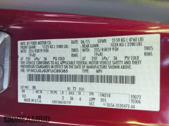 ✅ 2015 Ford Escape Titanium • VIN: 1FMCU0J93FUC89385 • Lot: 42328729. Listed on IAAI with 84,495 mi. Free auction sales archive from the USA and detailed vehicle history report at DreamBid. Image 9.