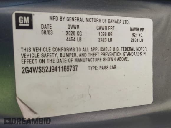 ✅ 2004 Buick Century Custom • VIN: 2G4WS52J941169737 • Лот: 42833636. Опубликован ранее на IAAI с пробегом Не указан. Бесплатный доступ к архиву аукционных продаж из США и подробный отчёт об истории автомобиля на DreamBid. Изображение 9.