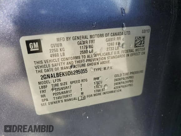 ✅ 2013 Chevrolet Equinox LS • VIN: 2GNALBEK9D6295055 • Лот: 68890864. Опубликован ранее на Copart с пробегом 172 815 миль. Бесплатный доступ к архиву аукционных продаж из США и подробный отчёт об истории автомобиля на DreamBid. Изображение 12.