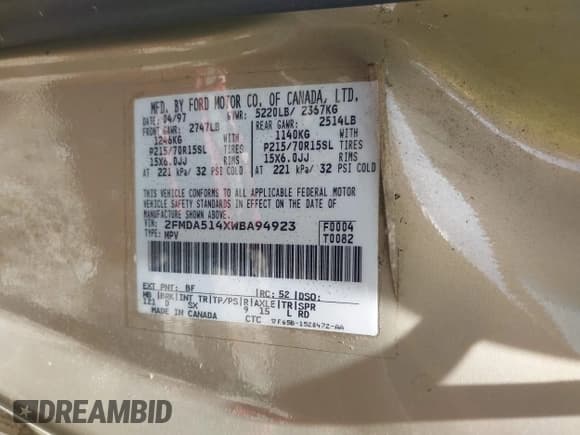 ✅ 1998 Ford Windstar GL • VIN: 2FMDA514XWBA94923 • Lot: 42588184. Listed on IAAI with 160,366 mi. Free auction sales archive from the USA and detailed vehicle history report at DreamBid. Image 9.