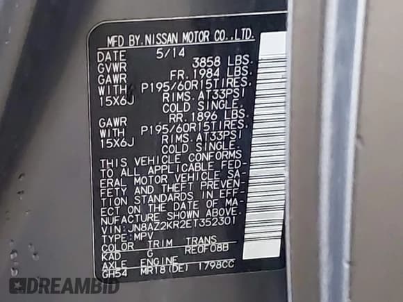✅ 2014 Nissan Cube S • VIN: JN8AZ2KR2ET352301 • Lot: 41975378. Wystawiony na IAAI z przebiegiem 147 967 mil. Bezpłatny archiwum sprzedaży aukcyjnych z USA i szczegółowy raport historii pojazdu na DreamBid. Zdjęcie 9.