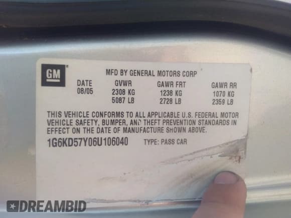 ✅ 2006 Cadillac DTS 1SC • VIN: 1G6KD57Y06U106040 • Lot: 37353334. Listed on IAAI with 114,119 mi. Free auction sales archive from the USA and detailed vehicle history report at DreamBid. Image 9.