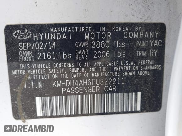 ✅ 2015 Hyundai Elantra Sport • VIN: KMHDH4AH6FU322211 • Lot: 41969375. Listed on IAAI with 111,211 mi. Free auction sales archive from the USA and detailed vehicle history report at DreamBid. Image 9.