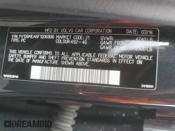 ✅ 2015 Volvo V60 • VIN: YV126MEA6F1206906 • Лот: 51837425. Опубликован ранее на Copart с пробегом 142 194 миль. Бесплатный доступ к архиву аукционных продаж из США и подробный отчёт об истории автомобиля на DreamBid. Изображение 13.
