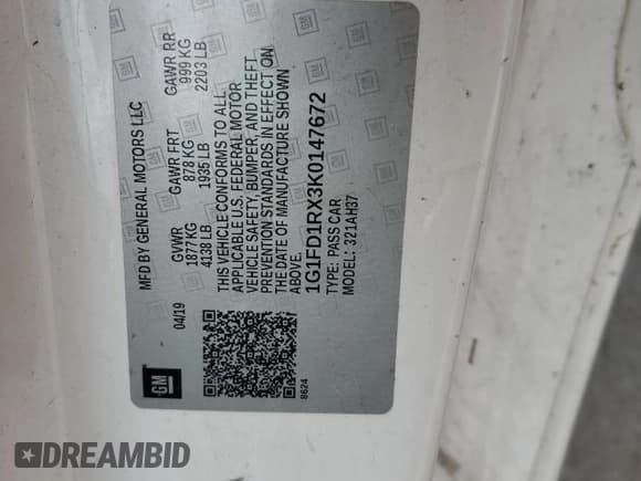 ✅ 2019 Chevrolet Camaro 2LT • VIN: 1G1FD1RX3K0147672 • Lot: 74310974. Wystawiony na Copart z przebiegiem 137 752 mil. Bezpłatny archiwum sprzedaży aukcyjnych z USA i szczegółowy raport historii pojazdu na DreamBid. Zdjęcie 15.