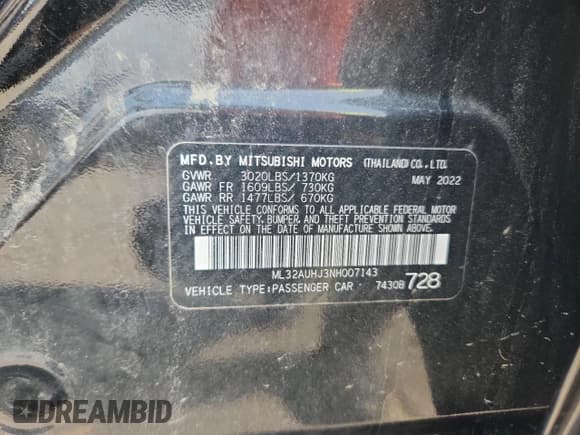 ✅ 2022 Mitsubishi Mirage ES • VIN: ML32AUHJ3NH007143 • Лот: 66089295. Опубликован ранее на Copart с пробегом Не указан. Бесплатный доступ к архиву аукционных продаж из США и подробный отчёт об истории автомобиля на DreamBid. Изображение 14.