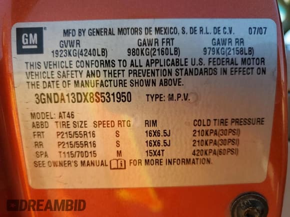 ✅ 2006 Chevrolet HHR LT • VIN: 3GNDA23D26S557798 • Lot: 45714725. Listed on Copart with 220,599 mi. Free auction sales archive from the USA and detailed vehicle history report at DreamBid. Image 13.
