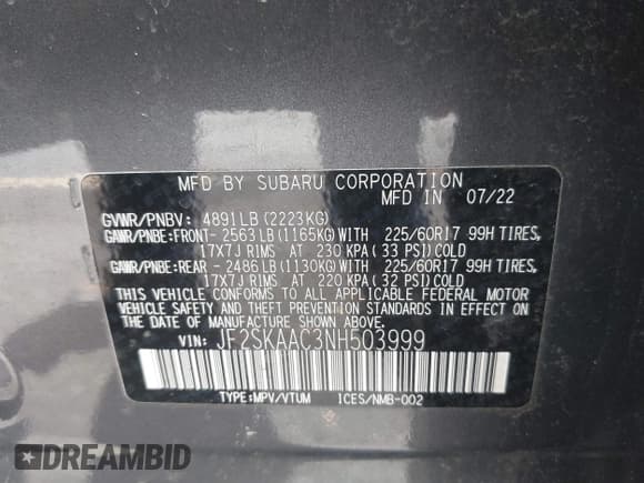 ✅ 2022 Subaru Forester • VIN: JF2SKAAC3NH503999 • Lot: 42373622. Listed on IAAI with 18,430 mi. Free auction sales archive from the USA and detailed vehicle history report at DreamBid. Image 9.