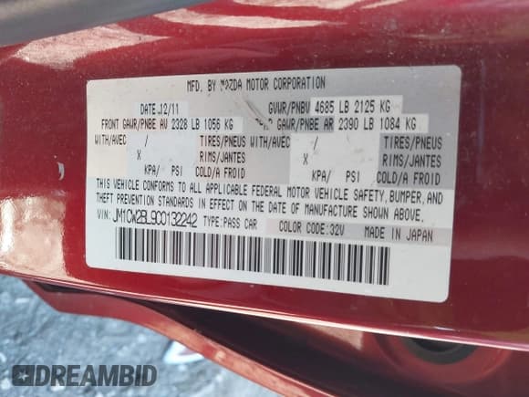 ✅ 2012 Mazda 5 Sport • VIN: JM1CW2BL9C0132242 • Lot: 43552916. Listed on IAAI with 220,165 mi. Free auction sales archive from the USA and detailed vehicle history report at DreamBid. Image 9.