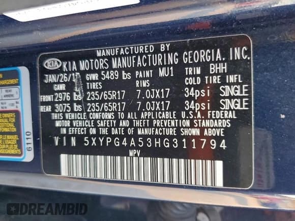 ✅ 2017 Kia Sorento LX • VIN: 5XYPG4A53HG311794 • Lot: 94691145. Listed on Copart with 134,248 mi. Free auction sales archive from the USA and detailed vehicle history report at DreamBid. Image 13.