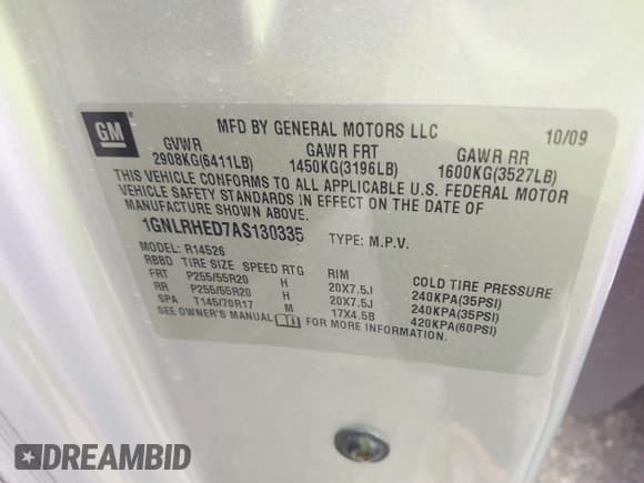 ✅ 2010 Chevrolet Traverse LTZ • VIN: 1GNLRHED7AS130335 • Лот: 42844067. Опубликован ранее на IAAI с пробегом 163 709 миль. Бесплатный доступ к архиву аукционных продаж из США и подробный отчёт об истории автомобиля на DreamBid. Изображение 9.