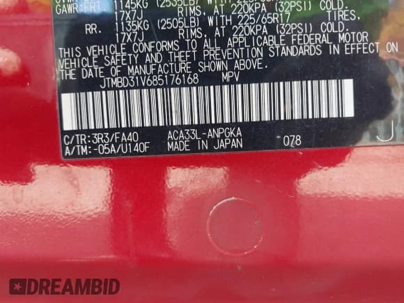 ✅ 2008 Toyota RAV4 Limited • VIN: JTMBD31V685176168 • Lot: 43608436. Listed on IAAI with 158,522 mi. Free auction sales archive from the USA and detailed vehicle history report at DreamBid. Image 9.