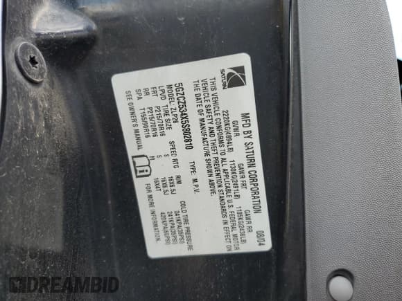 ✅ 2005 Saturn VUE • VIN: 5GZCZ534X5S802810 • Lot: 56518385. Wystawiony na Copart z przebiegiem Nie podano. Bezpłatny archiwum sprzedaży aukcyjnych z USA i szczegółowy raport historii pojazdu na DreamBid. Zdjęcie 13.
