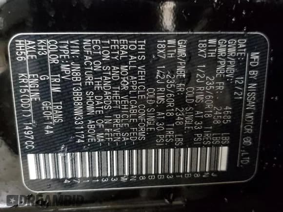 ✅ 2022 Nissan Rogue SV • VIN: JN8BT3BB8NW331174 • Lot: 85858685. Wystawiony na Copart z przebiegiem 12 826 mil. Bezpłatny archiwum sprzedaży aukcyjnych z USA i szczegółowy raport historii pojazdu na DreamBid. Zdjęcie 14.