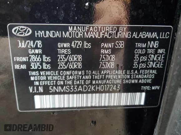 ✅ 2019 Hyundai Santa Fe SEL • VIN: 5NMS33AD2KH017243 • Lot: 40070724. Wystawiony na Copart z przebiegiem 104 289 mil. Bezpłatny archiwum sprzedaży aukcyjnych z USA i szczegółowy raport historii pojazdu na DreamBid. Zdjęcie 15.