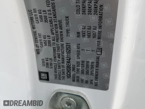 ✅ 2018 Chevrolet Colorado 2WD Work Truck • VIN: 1GCHSBEN4J1162531 • Lot: 69417134. Listed on Copart with Not provided. Free auction sales archive from the USA and detailed vehicle history report at DreamBid. Image 12.