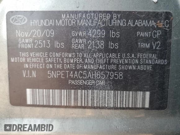 ✅ 2010 Hyundai Sonata GLS • VIN: 5NPET4AC5AH657958 • Лот: 72217434. Опубликован ранее на Copart с пробегом 106 321 миль. Бесплатный доступ к архиву аукционных продаж из США и подробный отчёт об истории автомобиля на DreamBid. Изображение 14.
