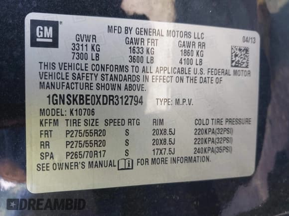 ✅ 2013 Chevrolet Tahoe LT • VIN: 1GNSKBE0XDR312794 • Лот: 43494447. Опубликован ранее на IAAI с пробегом 141 824 миль. Бесплатный доступ к архиву аукционных продаж из США и подробный отчёт об истории автомобиля на DreamBid. Изображение 9.